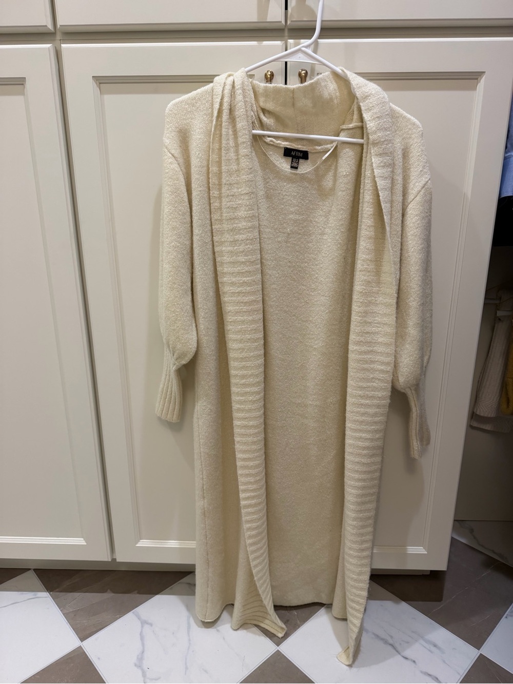 AFRM Cream Open-Front Long Knit Cardigan